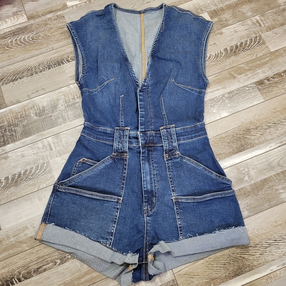 Free People x REVOLVE CRVY Lolita Playsuit in Indigo Size 4 - Picture 2 of 8